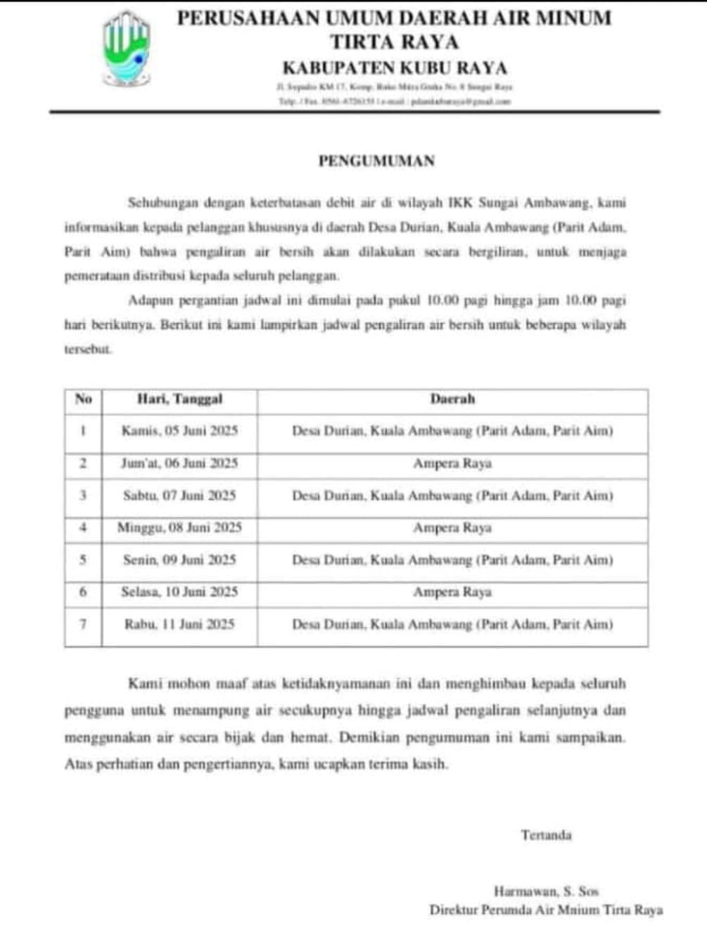 Layanan Air PDAM Kubu Raya Mandek, UMKM dan Warga Ampera Raya Terdampak