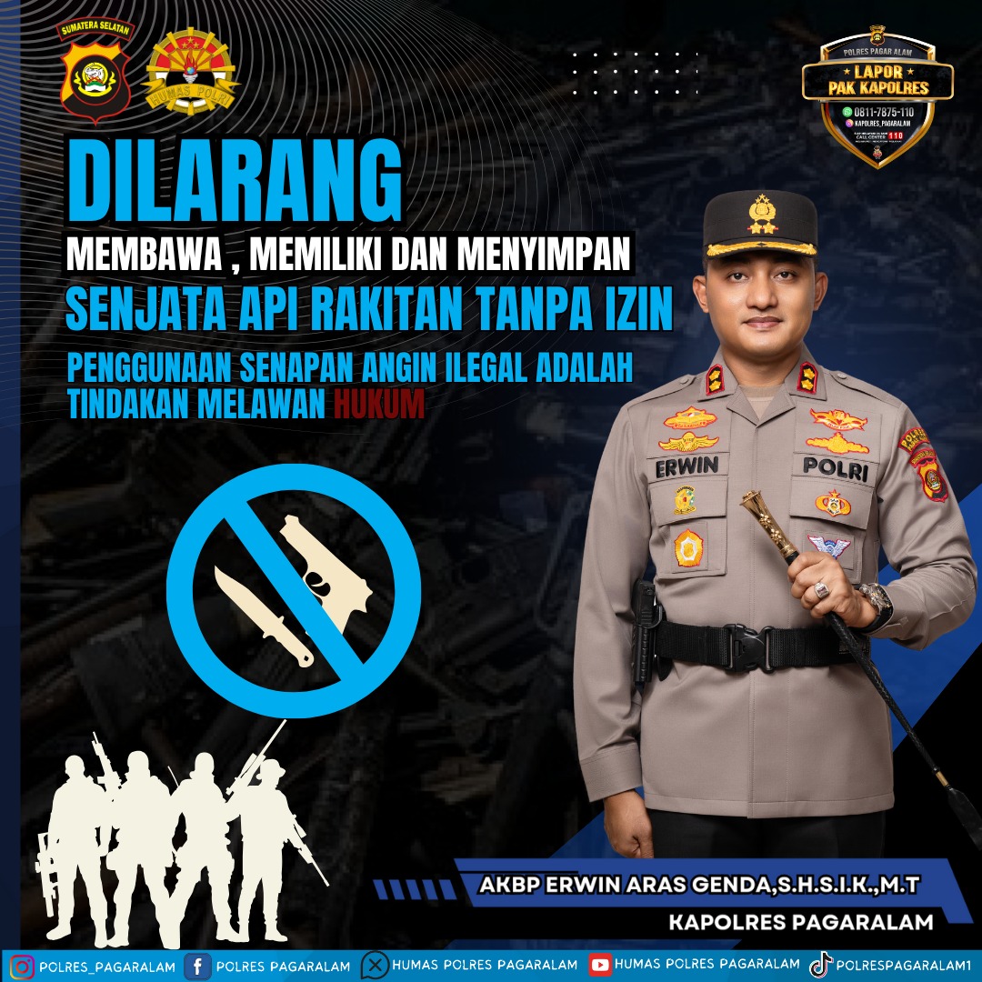 Polres Pagaralam Imbau Warga Serahkan Senjata Api Ilegal Demi Keamanan Bersama
