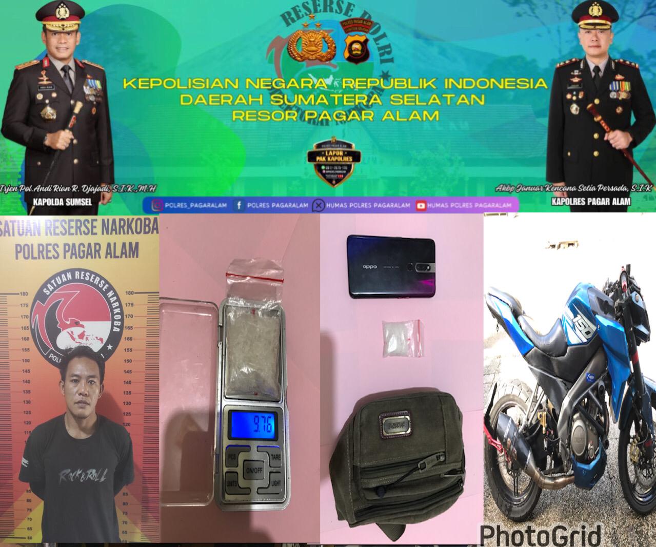 Unit Narkoba Polres Pagar Alam Tangkap Pelaku Pengedar Shabu 9,76 Gram di Tumbak Ulas