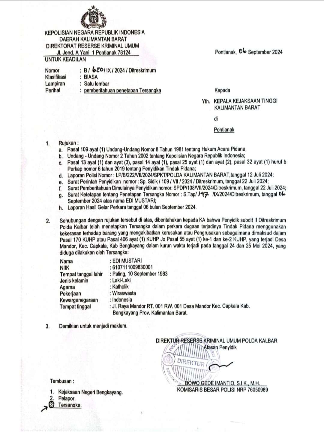 Tersangka Perusakan Ratusan Pohon Sawit Tak Ditahan Setahun Lebih : Korban Desak Keadilan Hukum di Polda Kalbar