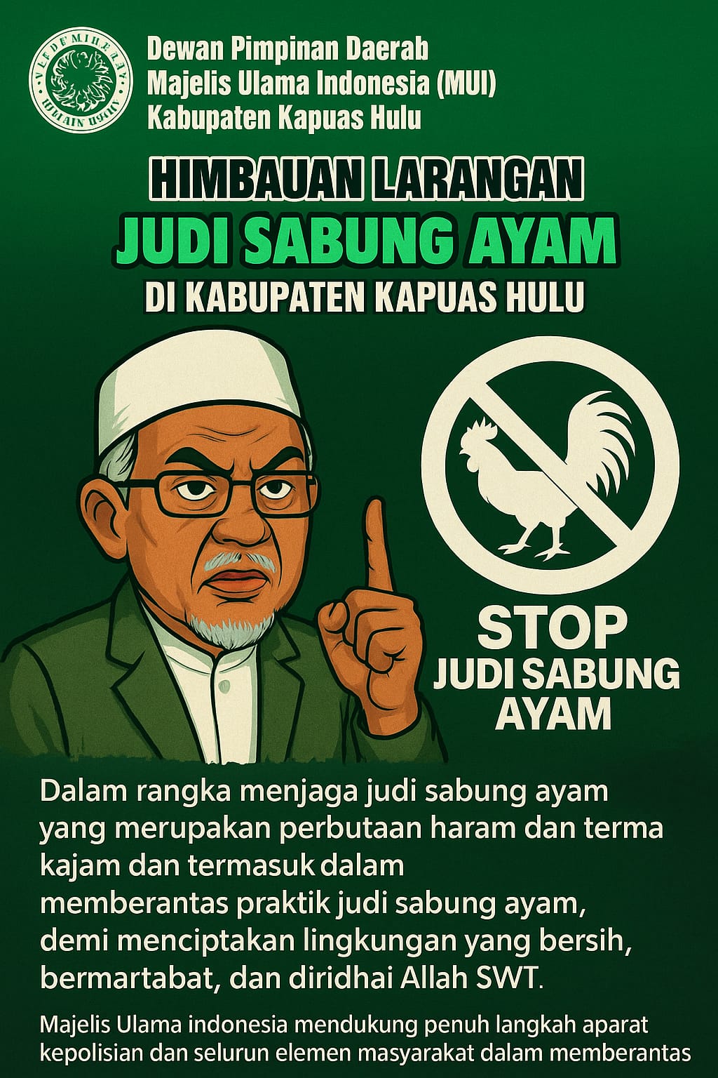 Imbauan Larangan Judi Sabung Ayam MUI Kapuas Hulu di Akun FB Polres Picu Tanda Tanya Publik